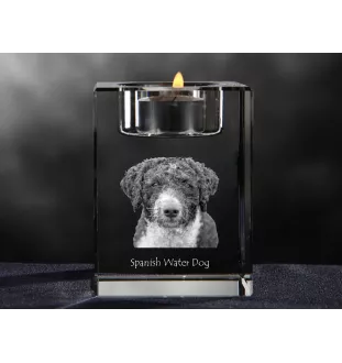 Spanish Water Dog - Candle holder with dog photo, crystal tealight holder, personalised gift by Art-Dog brand