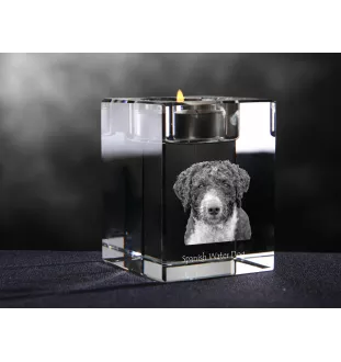 Spanish Water Dog - Candle holder with dog photo, crystal tealight holder, personalised gift by Art-Dog brand