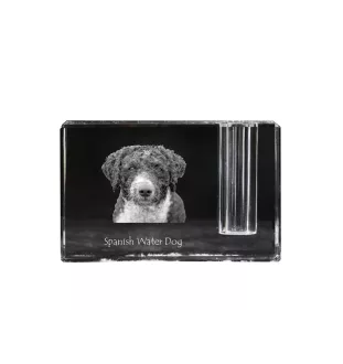 Spanish Water Dog - Pen stand, crystal organiser with dog photo, unique desk decoration by Art-Dog brand