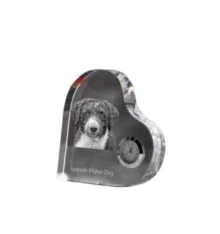 Chien d'eau espagnol, Chien turc - horloge en cristal avec une photo de chien, horloge de table en forme de cœur, horloge debout personnalisée de la marque Art-Dog