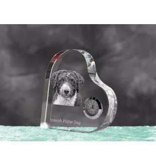 Spanischer Wasserhund, Andalusischer Türke, Türkenhund - Kristalluhr mit einem Hundebild, Herzregal-Uhr, personalisierte Standuhr der Marke Art-Dog