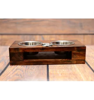 Spanish Mastiff, Mastín Español - wooden stand with bowls for a dog, steel dog bowls, a gift for adopting a dog from the Art-Dog brand