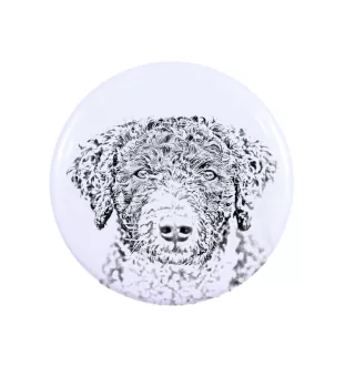 Spanischer Wasserhund, Andalusischer Türke, Türkenhund Magnet mit einem Hundepfotenabdruck, außergewöhnlich leicht, starker Magnet, handgefertigtes Produkt der Marke Art-Dog