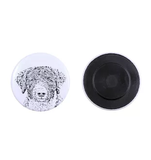 Spanischer Wasserhund, Andalusischer Türke, Türkenhund Magnet mit einem Hundepfotenabdruck, außergewöhnlich leicht, starker Magnet, handgefertigtes Produkt der Marke Art-Dog