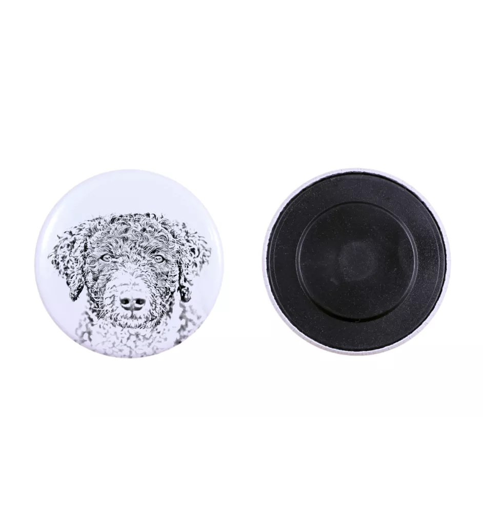 Spanischer Wasserhund, Andalusischer Türke, Türkenhund Magnet mit einem Hundepfotenabdruck, außergewöhnlich leicht, starker Magnet, handgefertigtes Produkt der Marke Art-Dog