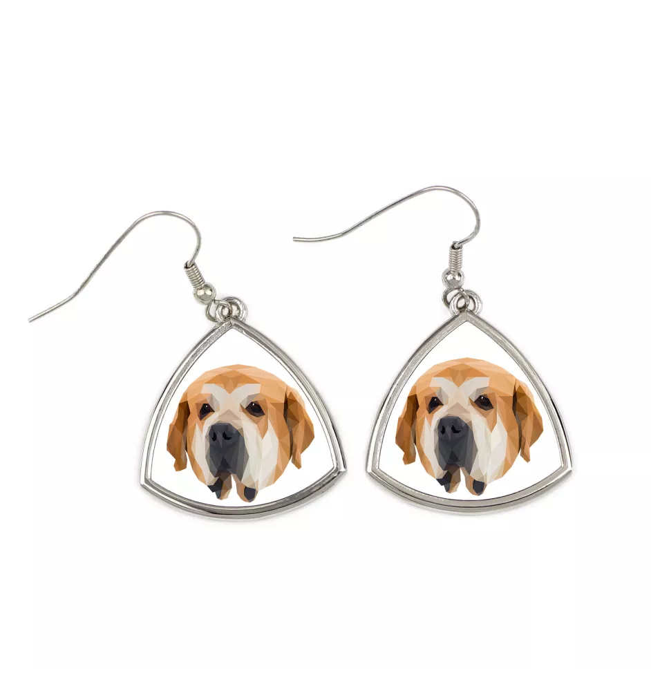 Mâtin espagnol, Mastin Leones - boucles d'oreilles avec une photo et un motif de chien géométrique Art-Dog