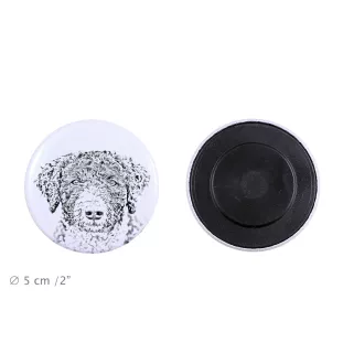 Spanischer Wasserhund, Andalusischer Türke, Türkenhund Magnet mit einem Hundepfotenabdruck, außergewöhnlich leicht, starker Magnet, handgefertigtes Produkt der Marke Art-Dog