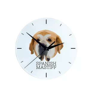 Spanischer Mastiff, Mastín aus León - geometrische Wanduhr mit Bild und Aufschrift der Marke Art-Dog