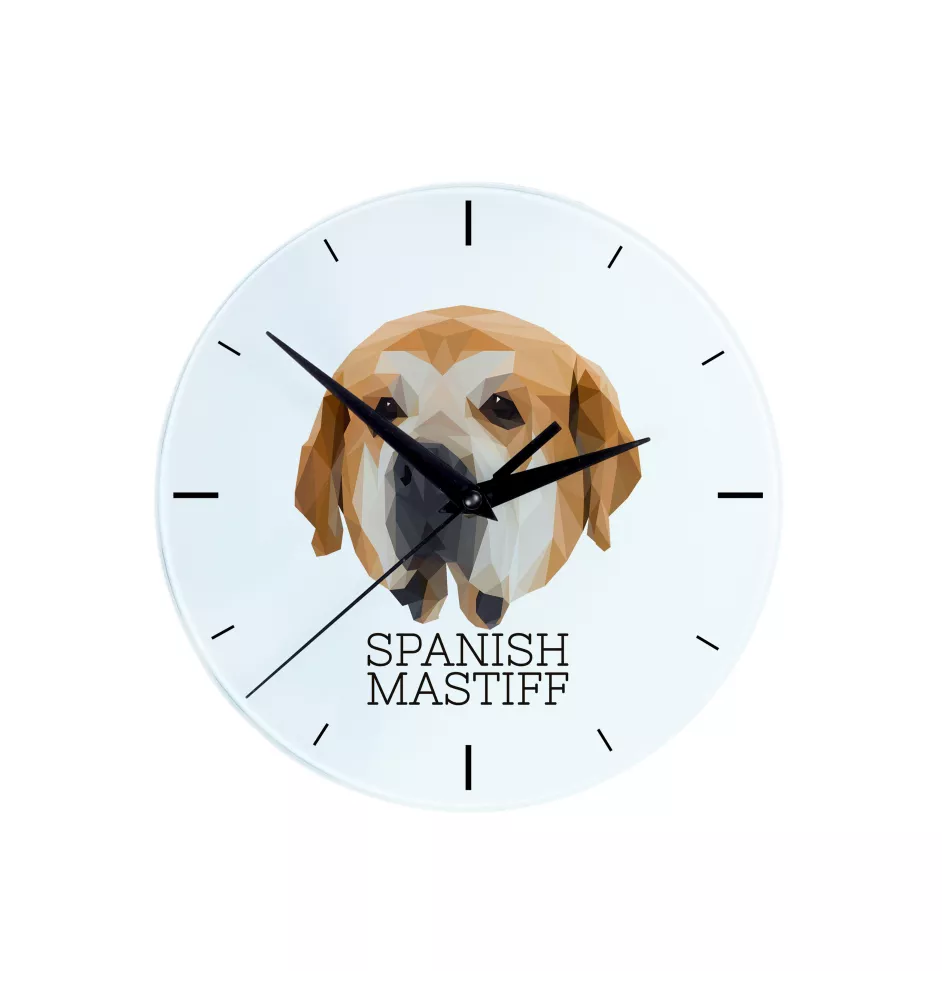 Spanischer Mastiff, Mastín aus León - geometrische Wanduhr mit Bild und Aufschrift der Marke Art-Dog