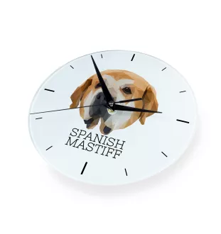 Mâtin espagnol, Mastin Leones - horloge murale géométrique avec photo et logo de la marque Art-Dog