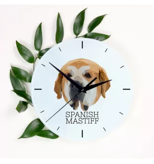 Spanischer Mastiff, Mastín aus León - geometrische Wanduhr mit Bild und Aufschrift der Marke Art-Dog
