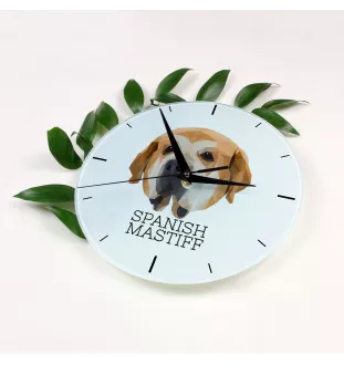 Spanischer Mastiff, Mastín aus León - geometrische Wanduhr mit Bild und Aufschrift der Marke Art-Dog