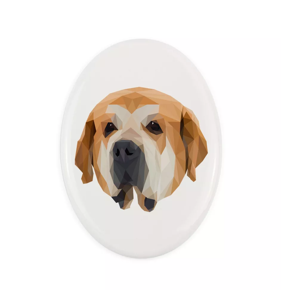 Spanish Mastiff, Mastín Español - a plate with a geometric design and the brand name Art-Dog