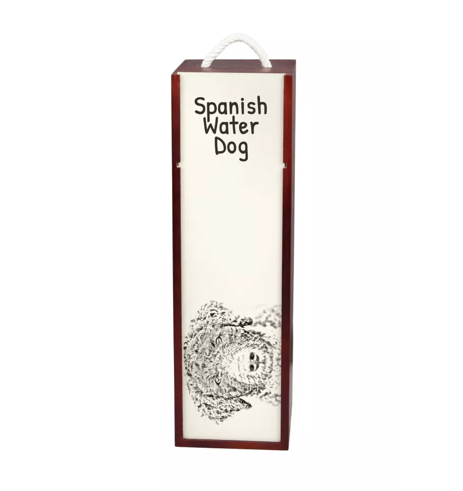 Spanischer Wasserhund, Andalusischer Türke, Türkenhund - Weinbox mit Hund, Alkoholbox mit Grafik, personalisierte Geschenkbox der Marke Art-Dog
