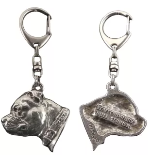 Staffordshire Bull Terrier, Staffie II - Porte-clés argenté avec chien, décoration de sac à main, pendentif de sac à dos par la marque Art-Dog