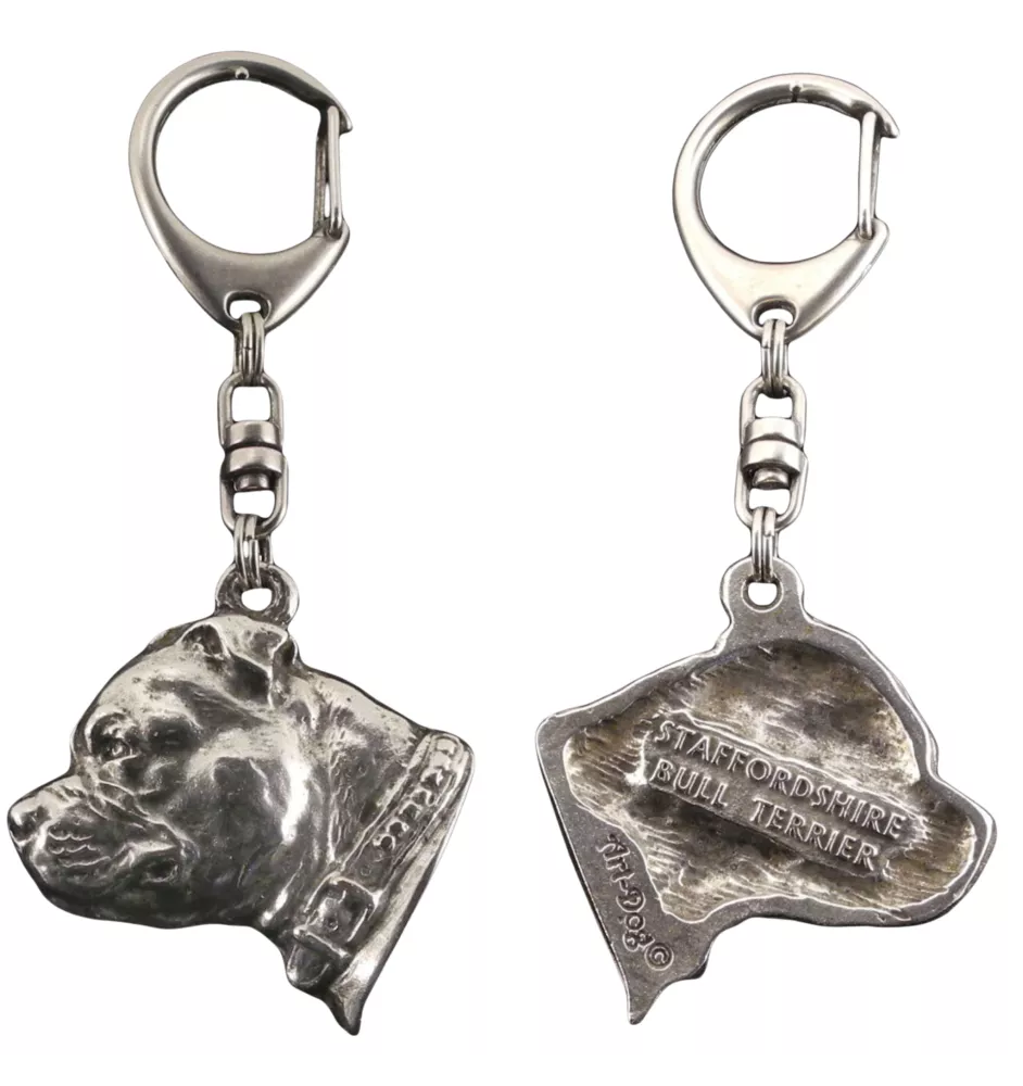 Staffordshire Bull Terrier, Staffy II - Silver-plated key ring with dog, handbag decoration, backpack pendant by Art-Dog brand