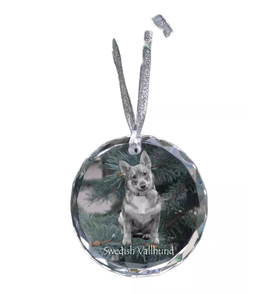 Vallhund suédois, Spitz des Wisigoths, Spitz des Visigoths - boule de Noël en cristal avec une photo, photo de chien dans le cristal, décoration personnalisée pour sapin de Noël de la marque Art-Dog
