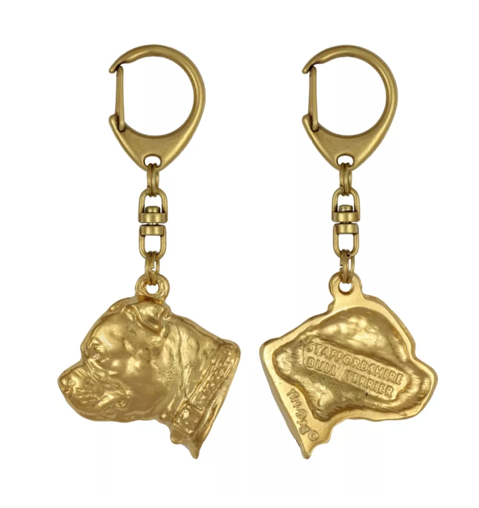 Staffordshire Bull Terrier, Staffy II - Gilded key ring with dog, handbag decoration, luxury accessory by Art-Dog brand