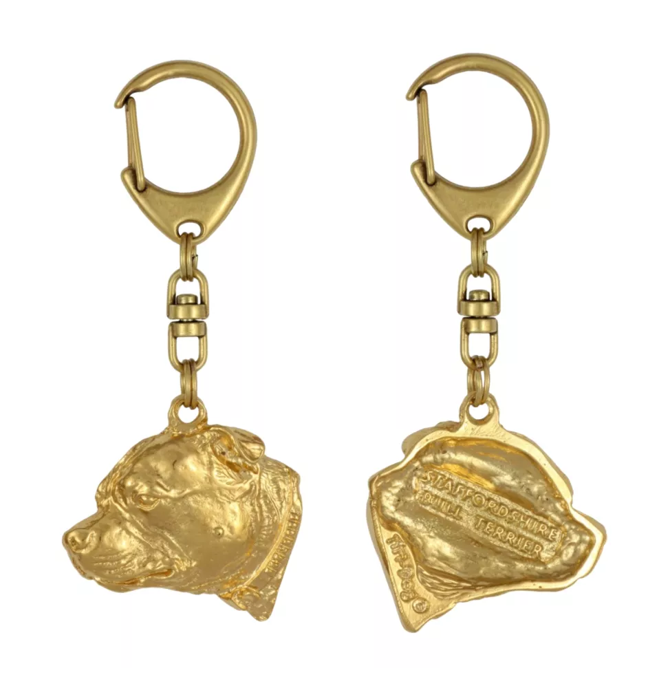 Staffordshire Bull Terrier, Staffy III - Gilded key ring with dog, handbag decoration, luxury accessory by Art-Dog brand