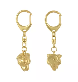 Staffordshire Bull Terrier, Staffy - Gilded key ring with dog in gift box, handbag decoration, luxury accessory by Art-Dog brand