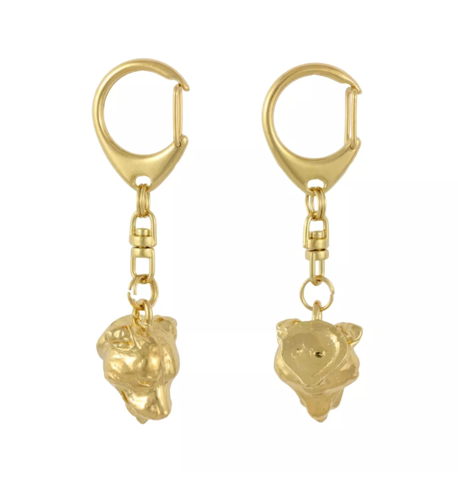 Staffordshire Bull Terrier, Staffy - Gilded key ring with dog in gift box, handbag decoration, luxury accessory by Art-Dog brand