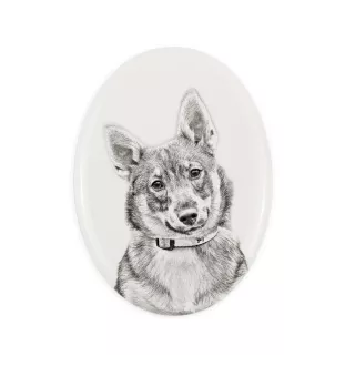 Swedish Vallhund, Swedish Cattle Dog, Swedish Shepherd - commemorative plaque with a photo of a dog, tombstone with a print, personalized oval plaque from the Art-Dog brand