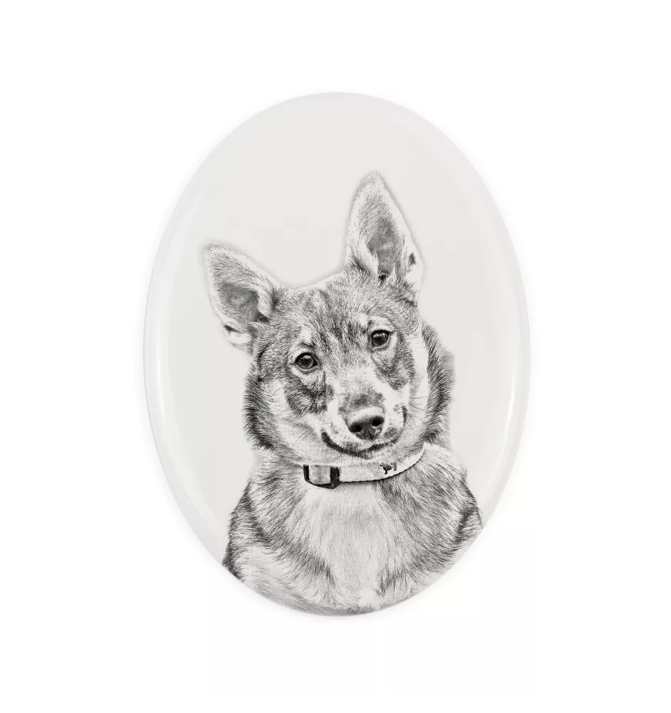 Swedish Vallhund, Swedish Cattle Dog, Swedish Shepherd - commemorative plaque with a photo of a dog, tombstone with a print, personalized oval plaque from the Art-Dog brand