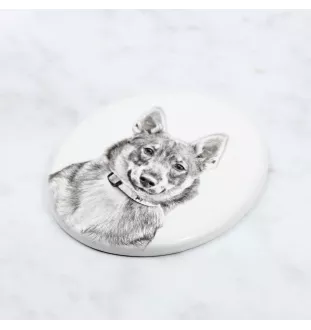 Vallhund suédois, Spitz des Wisigoths, Spitz des Visigoths - une plaque commémorative avec une photo de chien, une plaque funéraire avec une impression, une plaque ovale personnalisée de la marque Art