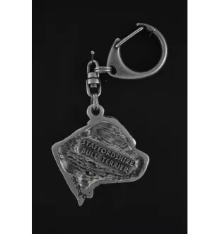 Staffordshire Bull Terrier, Staffie II - Porte-clés argenté avec un chien dans une boîte cadeau, décoration de sac à main, pendentif de sac à dos par la marque Art-Dog