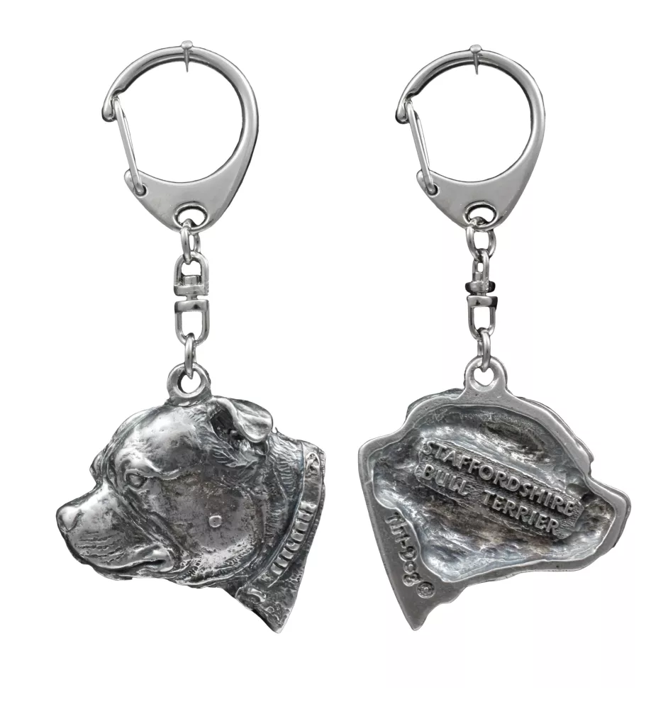Staffordshire Bull Terrier, Staffy III - Silver-plated key ring with a dog in a gift box, handbag decoration, backpack pendant by Art-Dog brand