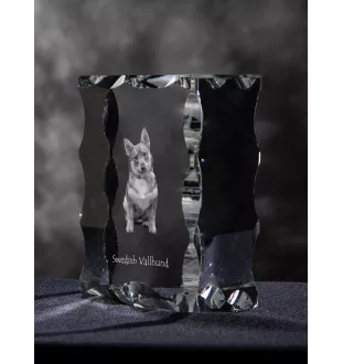 Schwedischer Vallhund, Västgötaspets, Westgotenspitz - Kristall mit einem Hundebild, Glasstatuette mit einem Bild, einzigartiger Bilderrahmen der Marke Art-Dog