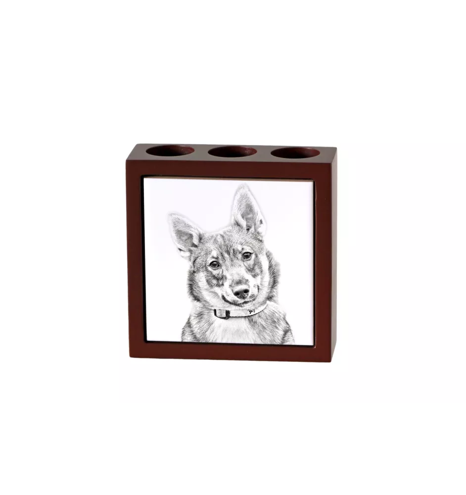 Swedish Vallhund, Swedish Cattle Dog, Swedish Shepherd - pen holder with a dog, desk organizer with a print, personalized desk decoration from the Art-Dog brand.
