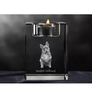 Swedish Vallhund, Swedish Cattle Dog, Swedish Shepherd - Candle holder with dog photo, crystal tealight holder, personalised gift by Art-Dog brand