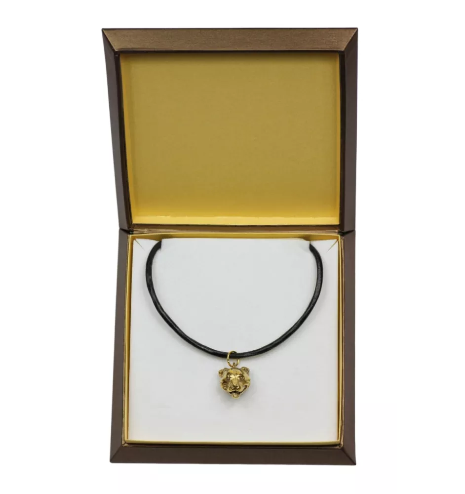 Staffordshire Bull Terrier, Staffordshire Bullterrier - Hundehalsband in Geschenkbox, vergoldeter Anhänger für Hundefans, auffälliger Schmuck von Art-Dog