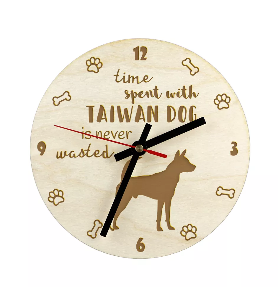 Chien de Taïwan - horloge avec chien, horloge en bois, horloge murale pour les amoureux des chiens, horloge de bureau et étagère, Art-Dog