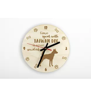 Chien de Taïwan - horloge avec chien, horloge en bois, horloge murale pour les amoureux des chiens, horloge de bureau et étagère, Art-Dog