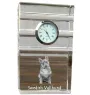 Vallhund suédois, Spitz des Wisigoths, Spitz des Visigoths - une horloge en verre avec une photo, une photo de chien dans un cristal, une horloge de bureau personnalisée de la marque Art-Dog