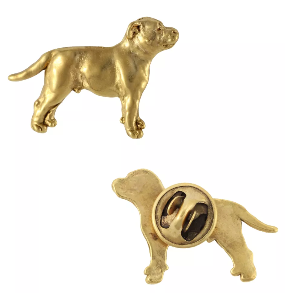 Staffordshire Bull Terrier, Staffie II - broche plaquée or, ornement élégant pour chien, broche unique de la marque Art-Dog