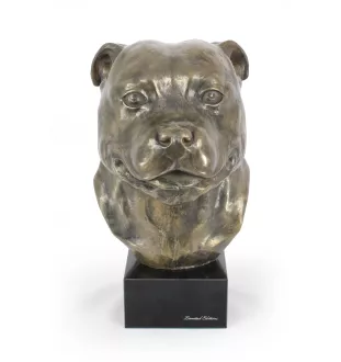 Staffordshire Bull Terrier, Staffy - dog bust, large statue, dog's head on stone base, decoration for office by Art-Dog brand