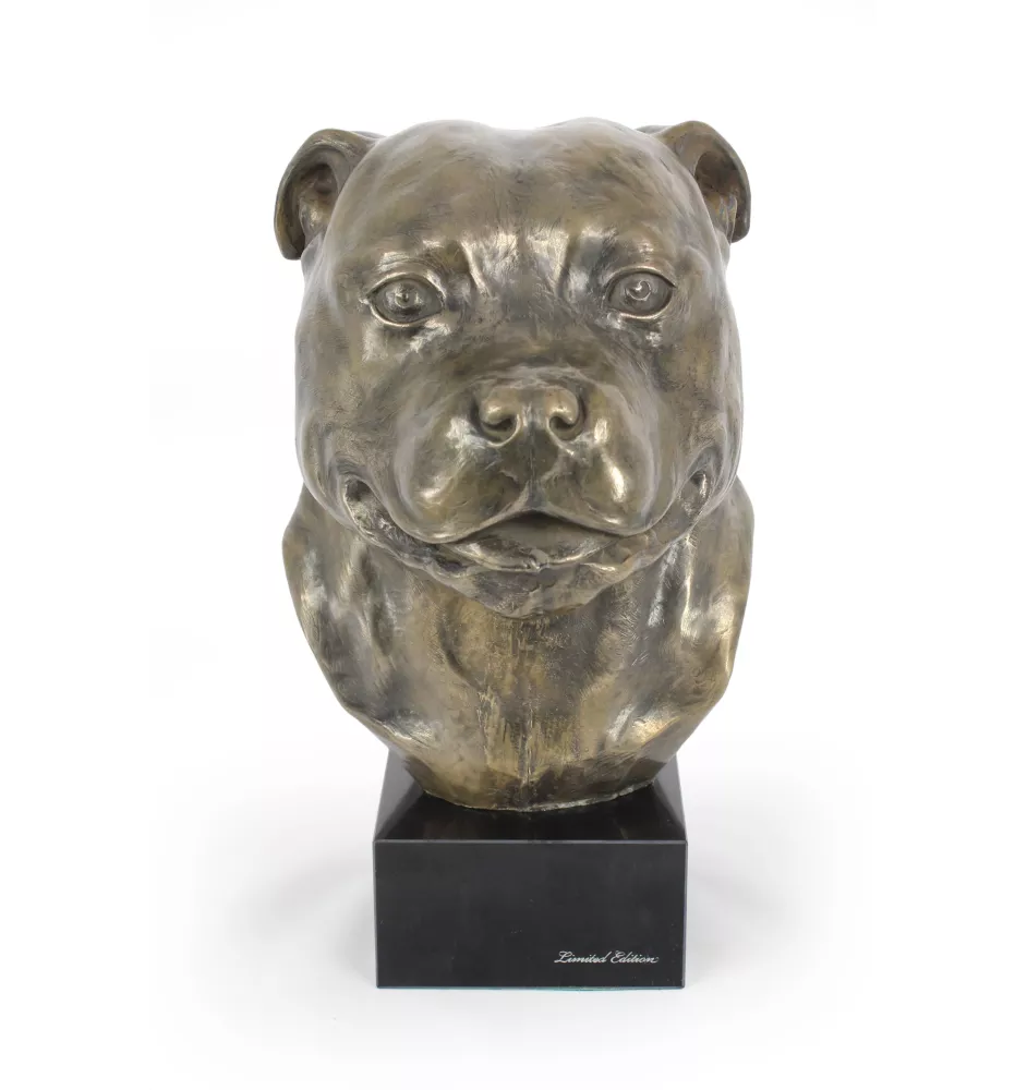 Staffordshire Bull Terrier, Staffy - dog bust, large statue, dog's head on stone base, decoration for office by Art-Dog brand