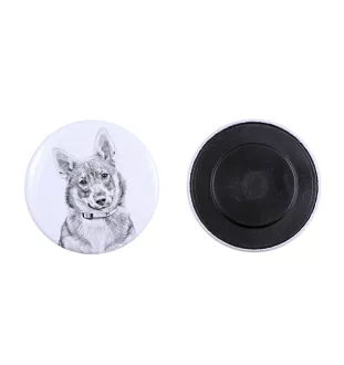 Schwedischer Vallhund, Västgötaspets, Westgotenspitz Magnet mit einem Hundepfotenabdruck, außergewöhnlich leicht, starker Magnet, handgefertigtes Produkt der Marke Art-Dog