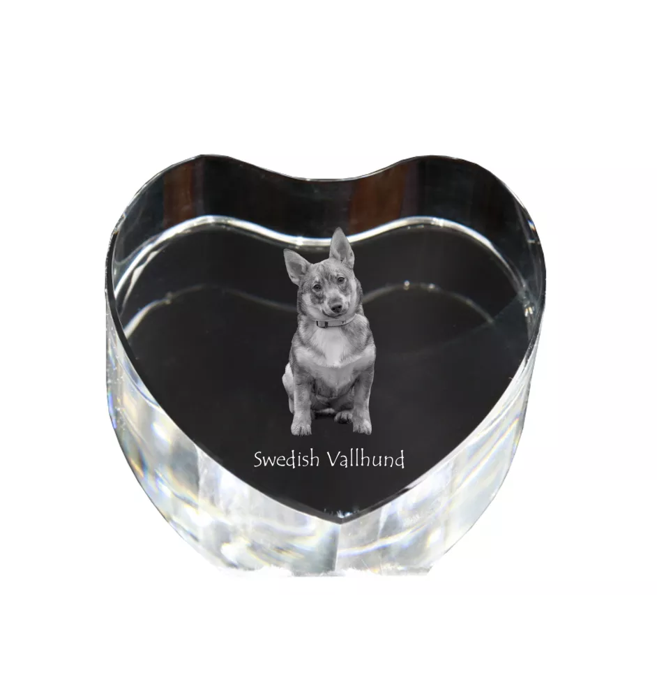 Swedish Vallhund, Swedish Cattle Dog, Swedish Shepherd - a photo of a dog in crystal, crystal heart, unique photo frame from the Art-Dog brand