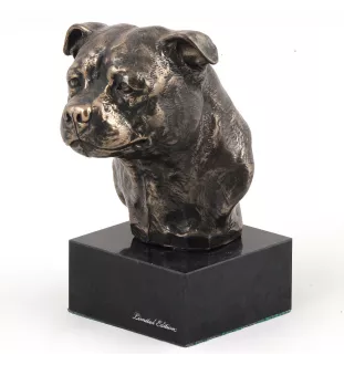 Staffordshire Bull Terrier, Staffordshire Bullterrier - Hundestatue, Büste auf Steinsockel, Skulptur, Trophäe für Hundeausstellung der Marke Art-Dog