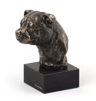 Staffordshire Bull Terrier, Staffordshire Bullterrier - Hundestatue, Büste auf Steinsockel, Skulptur, Trophäe für Hundeausstellung der Marke Art-Dog