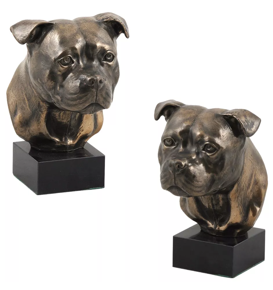 Staffordshire Bull Terrier, Staffordshire Bullterrier I - Hundestatue, Büste auf Steinsockel, Skulptur, Trophäe für Hundeausstellung der Marke Art-Dog