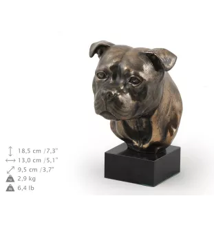 Staffordshire Bull Terrier, Staffy I - Dog statue, bust on stone base, sculpture, trophy for dog show by Art-Dog brand
