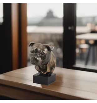Staffordshire Bull Terrier, Staffordshire Bullterrier I - Hundestatue, Büste auf Steinsockel, Skulptur, Trophäe für Hundeausstellung der Marke Art-Dog