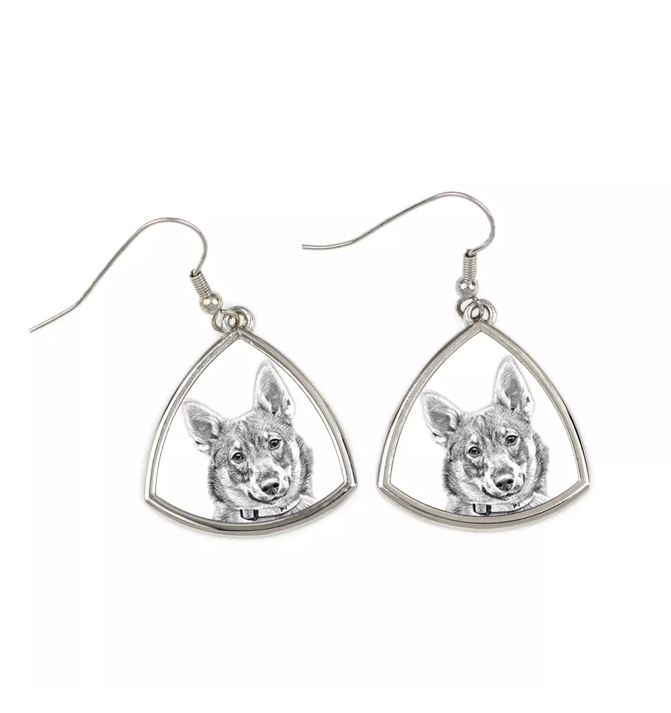 Schwedischer Vallhund, Västgötaspets, Westgotenspitz - Hund Ohrringe, hängende Ohrringe mit Bild, personalisierter Schmuck mit dem Aufdruck der Marke Art-Dog
