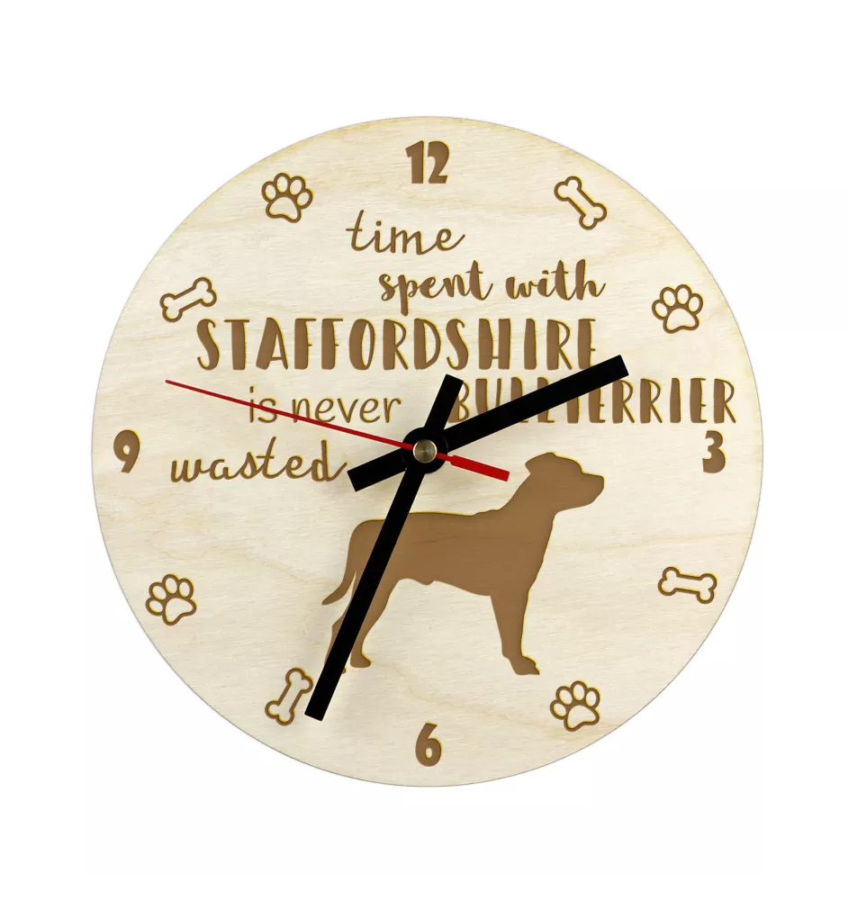 Staffordshire Bull Terrier, Staffy - clock with dog, wooden clock with engraving, personalised clock by Art-Dog