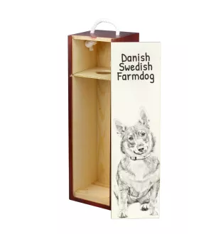 Vallhund suédois, Spitz des Wisigoths, Spitz des Visigoths - boîte à vin avec chien, boîte à alcool avec graphisme, boîte cadeau personnalisée de la marque Art-Dog